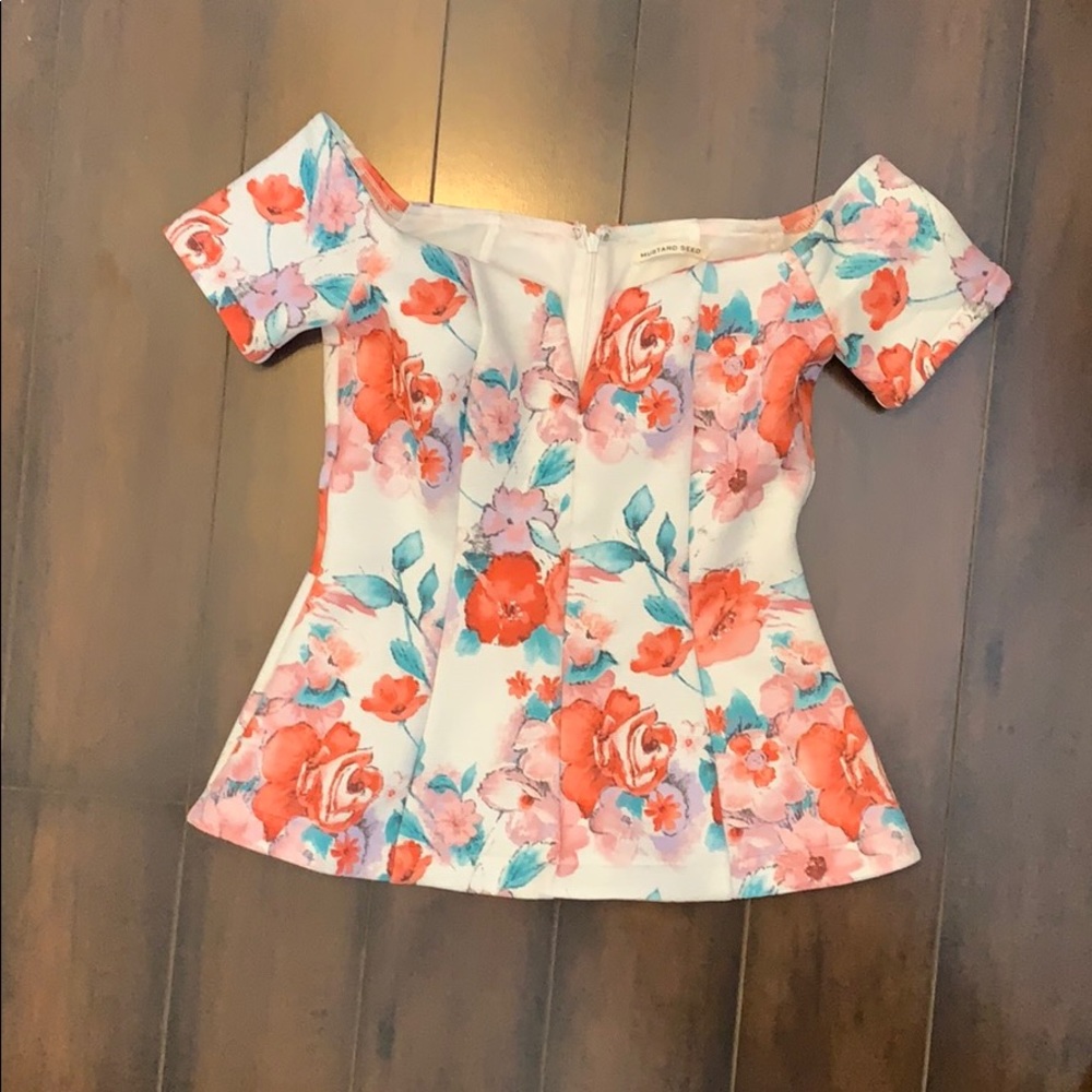 Mustard Seed floral cropped off shoulder blouse